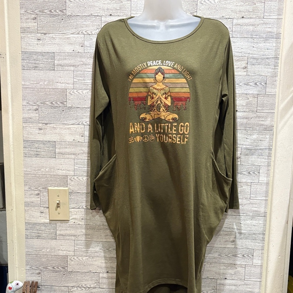 Source Unknown Olive Long Sleeve Dress